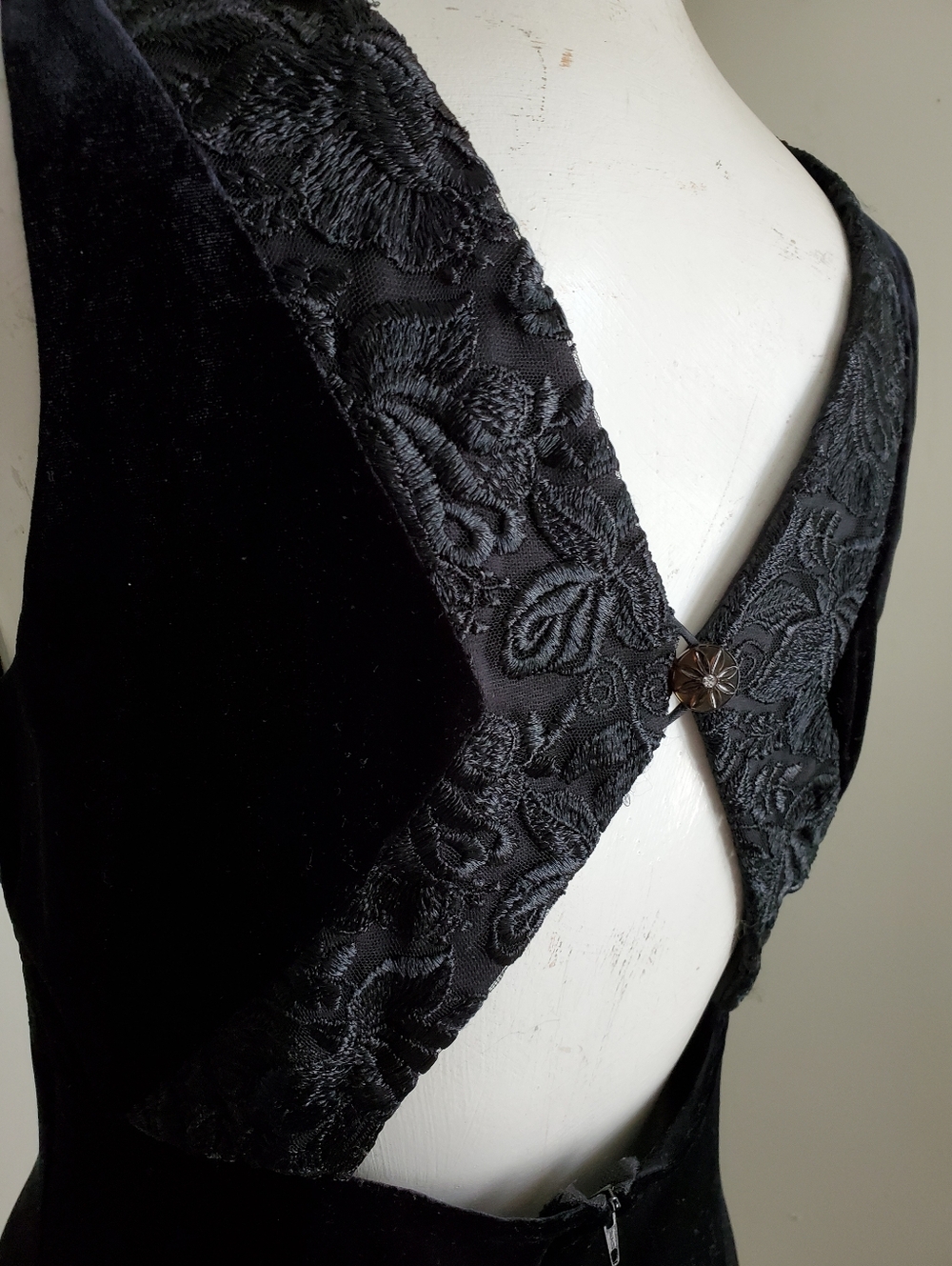 90s Vintage Black Stretch Velvet Pencil Dress Evening Gown Prom - Picture 7 of 10